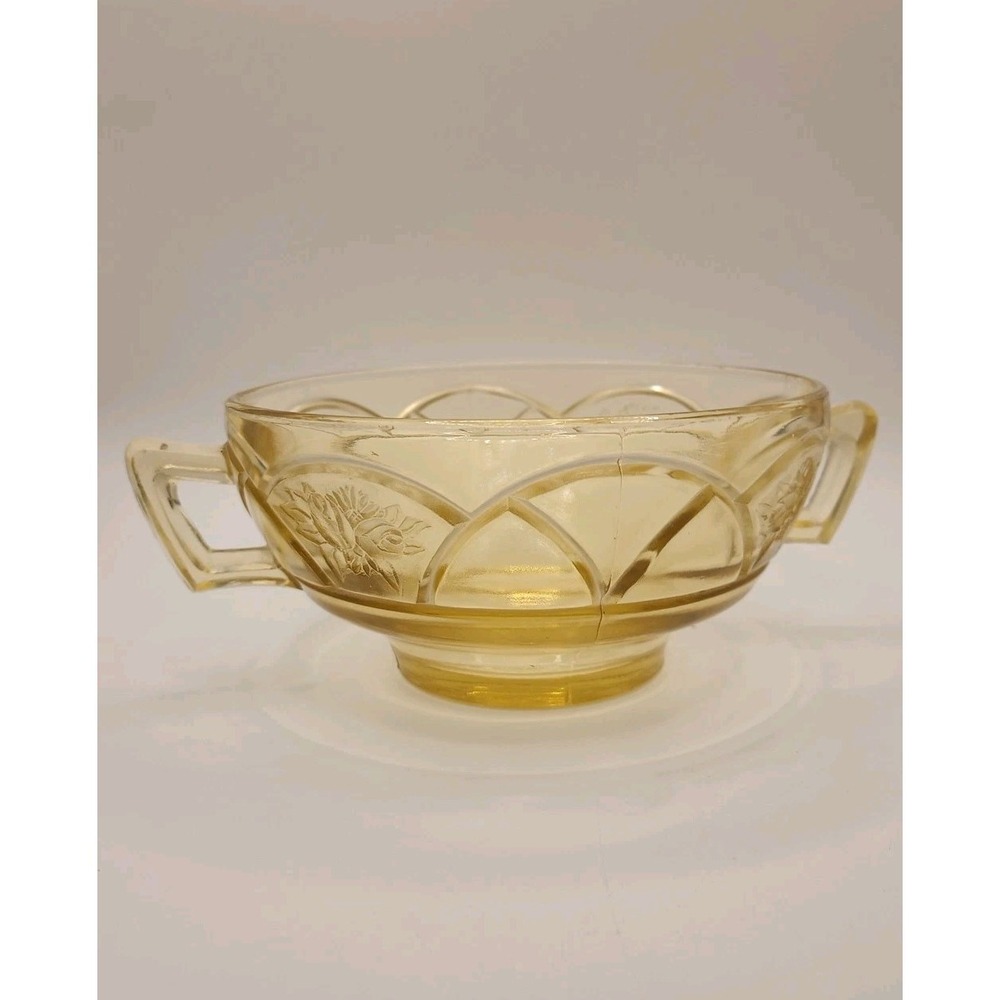 Vintage Federal Glass Rosemary Dutch Rose Amber Depression Glass Cream Soup Bowl